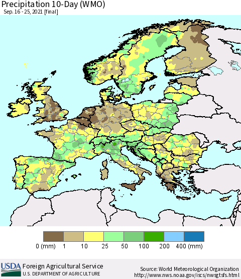 Europe Precipitation 10-Day (WMO) Thematic Map For 9/16/2021 - 9/25/2021