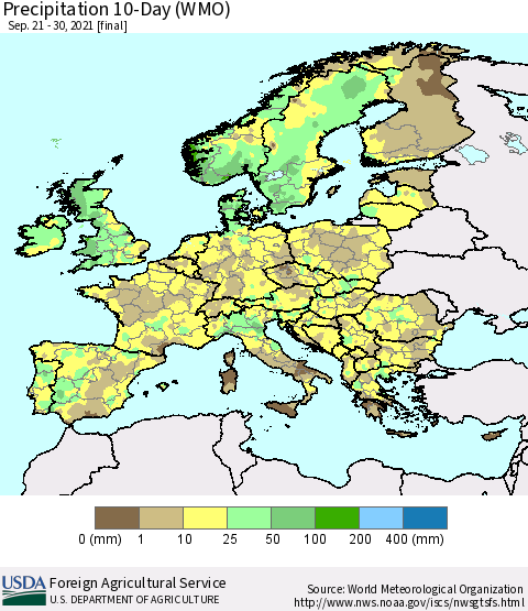 Europe Precipitation 10-Day (WMO) Thematic Map For 9/21/2021 - 9/30/2021