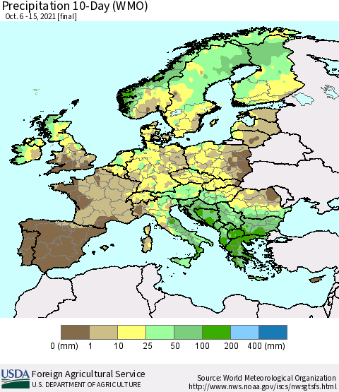 Europe Precipitation 10-Day (WMO) Thematic Map For 10/6/2021 - 10/15/2021