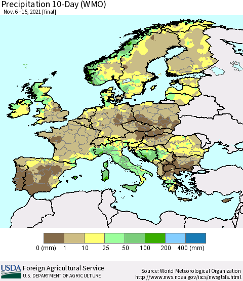 Europe Precipitation 10-Day (WMO) Thematic Map For 11/6/2021 - 11/15/2021