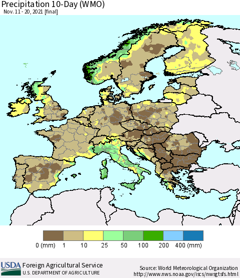Europe Precipitation 10-Day (WMO) Thematic Map For 11/11/2021 - 11/20/2021