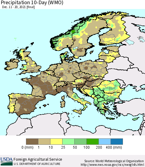 Europe Precipitation 10-Day (WMO) Thematic Map For 12/11/2021 - 12/20/2021