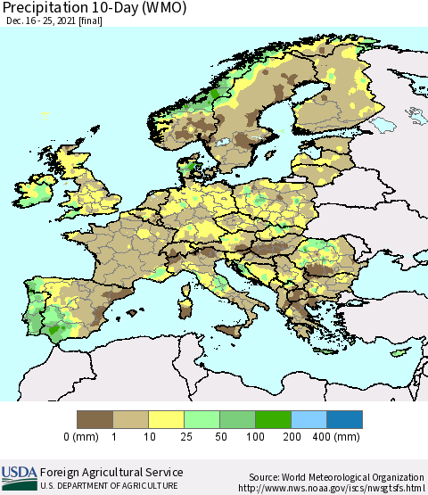 Europe Precipitation 10-Day (WMO) Thematic Map For 12/16/2021 - 12/25/2021