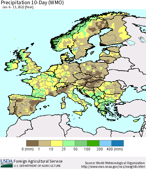 Europe Precipitation 10-Day (WMO) Thematic Map For 1/6/2022 - 1/15/2022