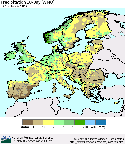 Europe Precipitation 10-Day (WMO) Thematic Map For 2/6/2022 - 2/15/2022
