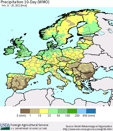 Europe Precipitation 10-Day (WMO) Thematic Map For 2/11/2022 - 2/20/2022