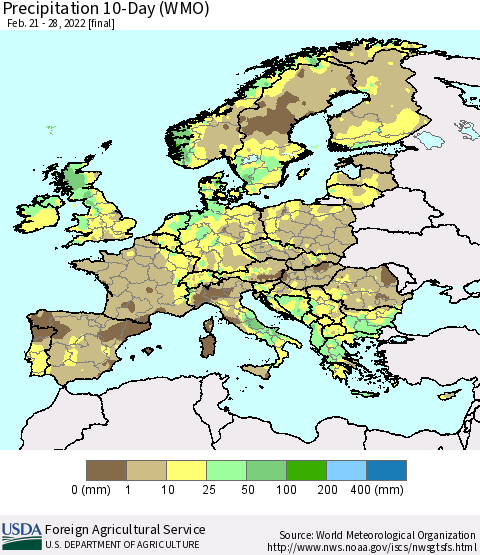 Europe Precipitation 10-Day (WMO) Thematic Map For 2/21/2022 - 2/28/2022