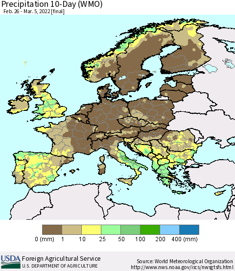Europe Precipitation 10-Day (WMO) Thematic Map For 2/26/2022 - 3/5/2022