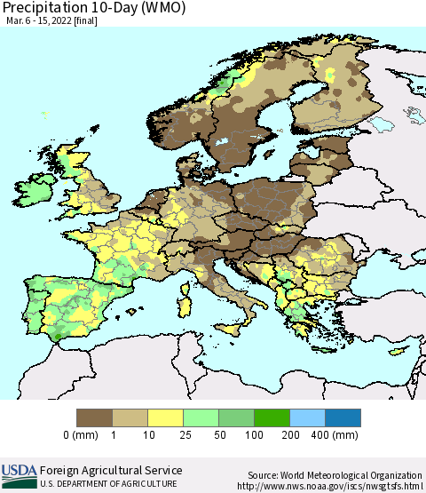 Europe Precipitation 10-Day (WMO) Thematic Map For 3/6/2022 - 3/15/2022