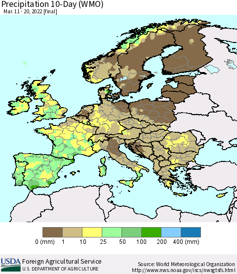 Europe Precipitation 10-Day (WMO) Thematic Map For 3/11/2022 - 3/20/2022