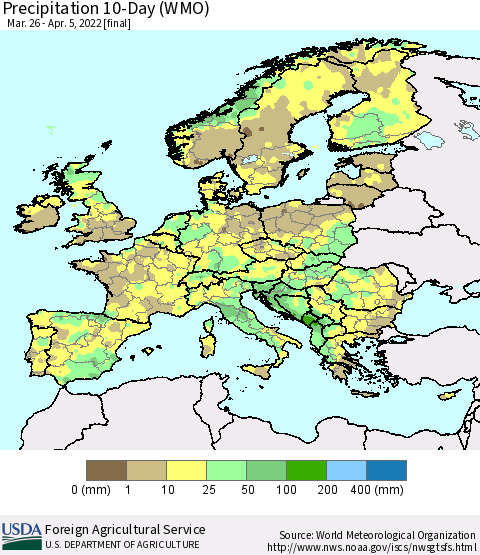 Europe Precipitation 10-Day (WMO) Thematic Map For 3/26/2022 - 4/5/2022
