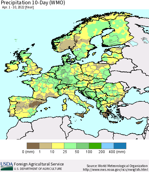 Europe Precipitation 10-Day (WMO) Thematic Map For 4/1/2022 - 4/10/2022