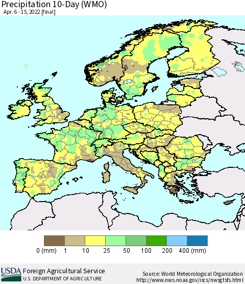 Europe Precipitation 10-Day (WMO) Thematic Map For 4/6/2022 - 4/15/2022