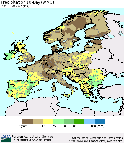 Europe Precipitation 10-Day (WMO) Thematic Map For 4/11/2022 - 4/20/2022
