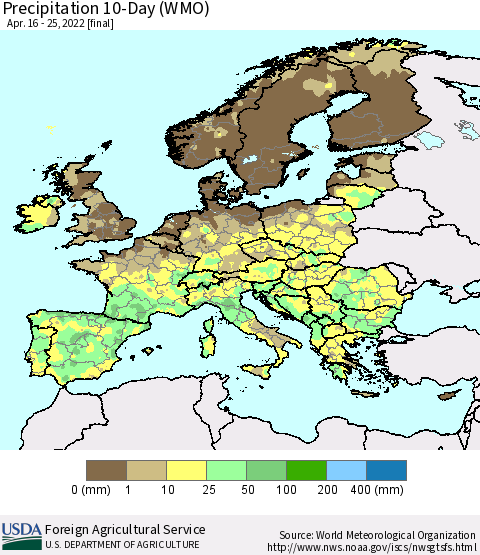 Europe Precipitation 10-Day (WMO) Thematic Map For 4/16/2022 - 4/25/2022