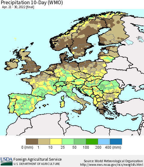 Europe Precipitation 10-Day (WMO) Thematic Map For 4/21/2022 - 4/30/2022