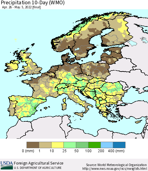Europe Precipitation 10-Day (WMO) Thematic Map For 4/26/2022 - 5/5/2022