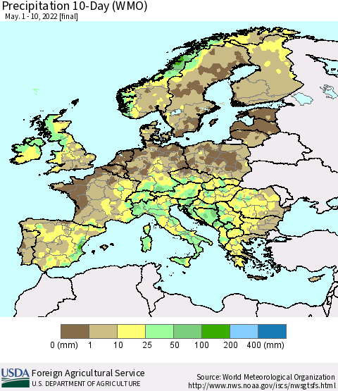Europe Precipitation 10-Day (WMO) Thematic Map For 5/1/2022 - 5/10/2022