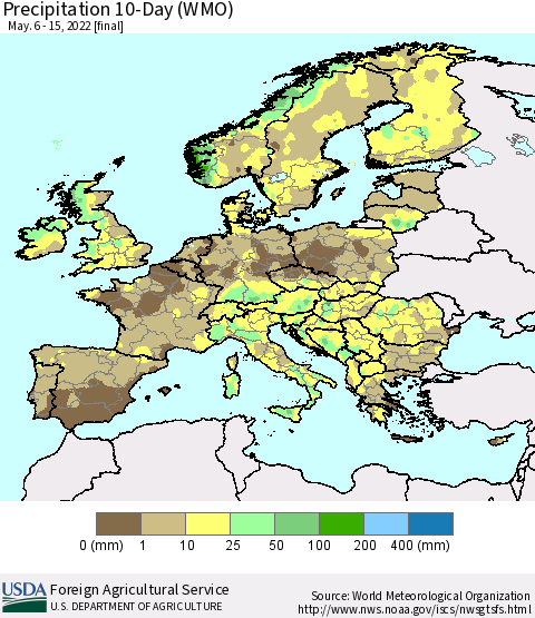 Europe Precipitation 10-Day (WMO) Thematic Map For 5/6/2022 - 5/15/2022
