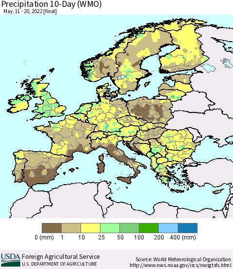 Europe Precipitation 10-Day (WMO) Thematic Map For 5/11/2022 - 5/20/2022