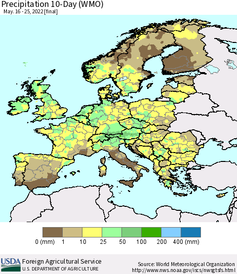 Europe Precipitation 10-Day (WMO) Thematic Map For 5/16/2022 - 5/25/2022