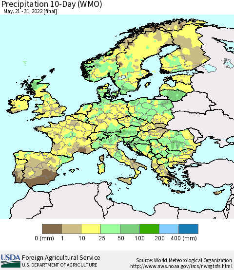 Europe Precipitation 10-Day (WMO) Thematic Map For 5/21/2022 - 5/31/2022
