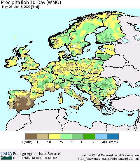 Europe Precipitation 10-Day (WMO) Thematic Map For 5/26/2022 - 6/5/2022
