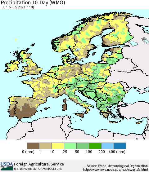Europe Precipitation 10-Day (WMO) Thematic Map For 6/6/2022 - 6/15/2022
