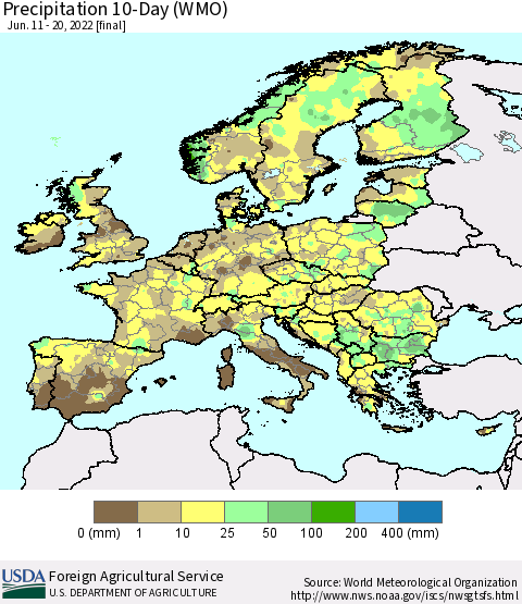 Europe Precipitation 10-Day (WMO) Thematic Map For 6/11/2022 - 6/20/2022