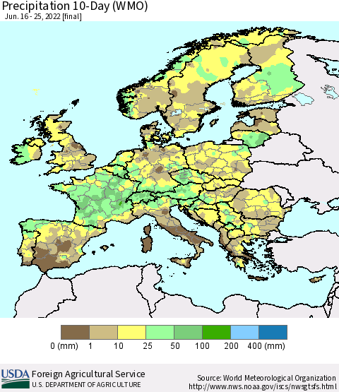 Europe Precipitation 10-Day (WMO) Thematic Map For 6/16/2022 - 6/25/2022