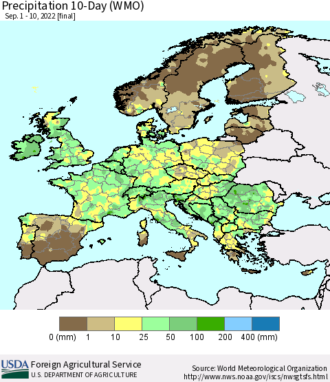 Europe Precipitation 10-Day (WMO) Thematic Map For 9/1/2022 - 9/10/2022