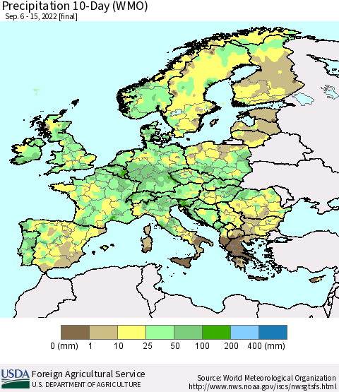 Europe Precipitation 10-Day (WMO) Thematic Map For 9/6/2022 - 9/15/2022
