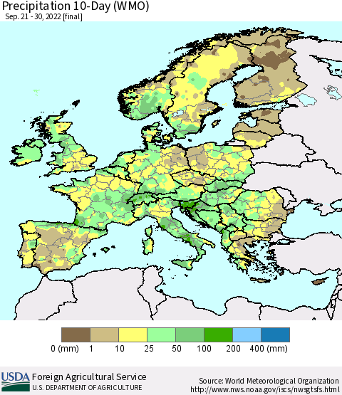Europe Precipitation 10-Day (WMO) Thematic Map For 9/21/2022 - 9/30/2022