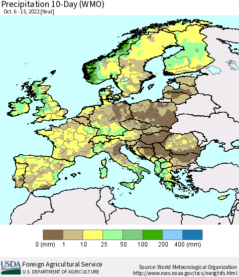 Europe Precipitation 10-Day (WMO) Thematic Map For 10/6/2022 - 10/15/2022
