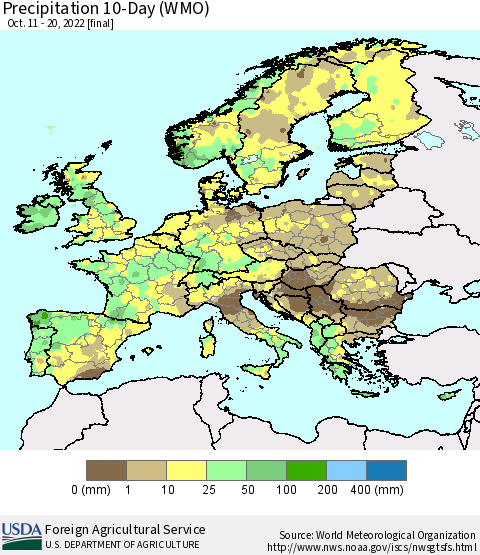 Europe Precipitation 10-Day (WMO) Thematic Map For 10/11/2022 - 10/20/2022