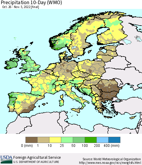 Europe Precipitation 10-Day (WMO) Thematic Map For 10/26/2022 - 11/5/2022