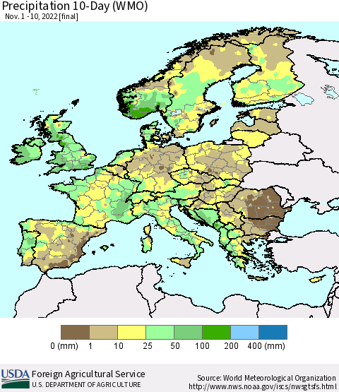 Europe Precipitation 10-Day (WMO) Thematic Map For 11/1/2022 - 11/10/2022
