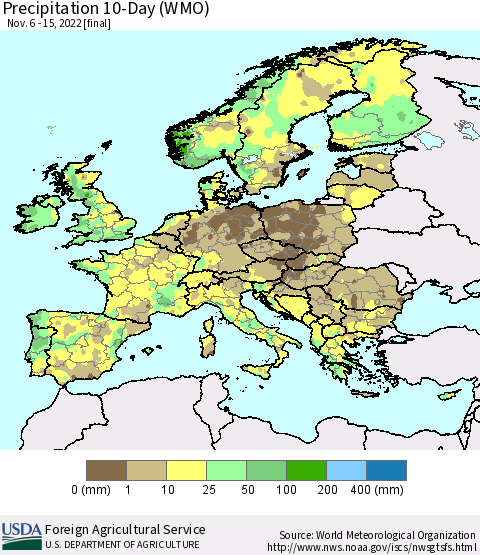 Europe Precipitation 10-Day (WMO) Thematic Map For 11/6/2022 - 11/15/2022