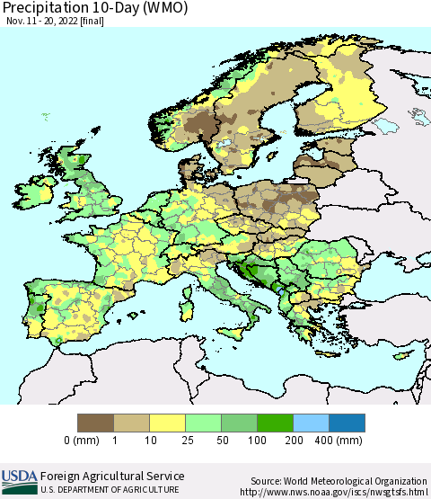 Europe Precipitation 10-Day (WMO) Thematic Map For 11/11/2022 - 11/20/2022