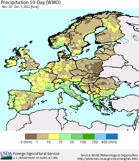 Europe Precipitation 10-Day (WMO) Thematic Map For 11/26/2022 - 12/5/2022