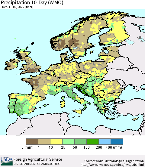 Europe Precipitation 10-Day (WMO) Thematic Map For 12/1/2022 - 12/10/2022