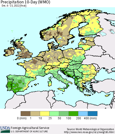 Europe Precipitation 10-Day (WMO) Thematic Map For 12/6/2022 - 12/15/2022