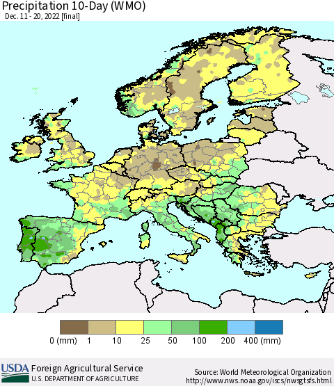 Europe Precipitation 10-Day (WMO) Thematic Map For 12/11/2022 - 12/20/2022