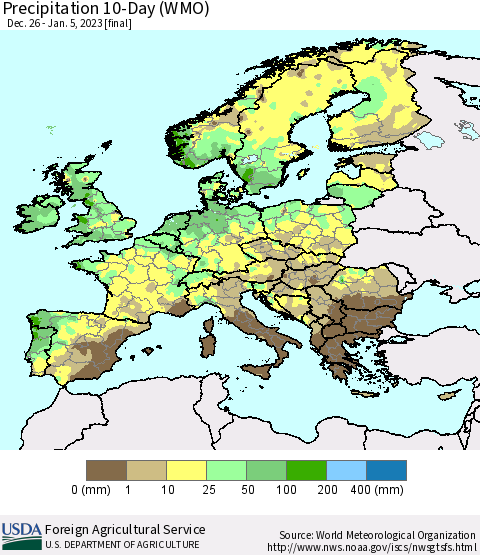 Europe Precipitation 10-Day (WMO) Thematic Map For 12/26/2022 - 1/5/2023