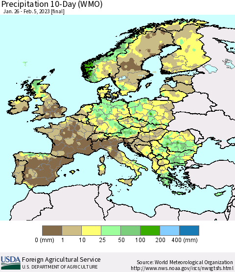 Europe Precipitation 10-Day (WMO) Thematic Map For 1/26/2023 - 2/5/2023