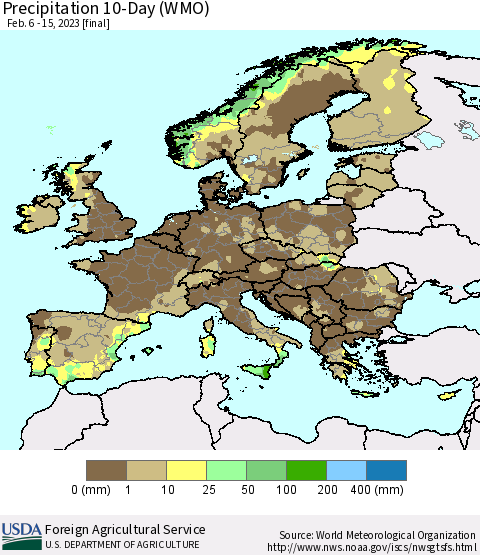 Europe Precipitation 10-Day (WMO) Thematic Map For 2/6/2023 - 2/15/2023