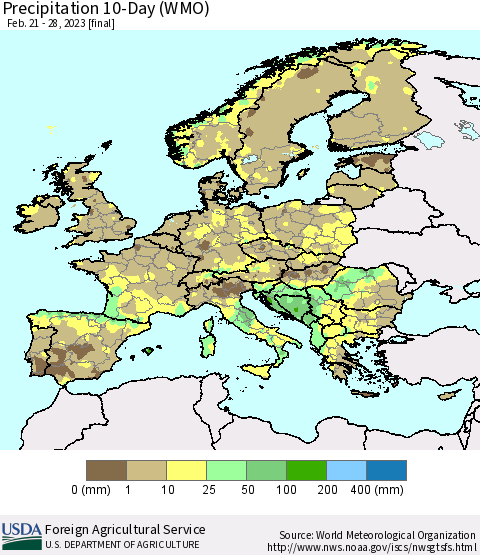 Europe Precipitation 10-Day (WMO) Thematic Map For 2/21/2023 - 2/28/2023
