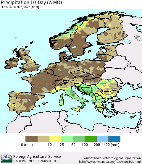 Europe Precipitation 10-Day (WMO) Thematic Map For 2/26/2023 - 3/5/2023