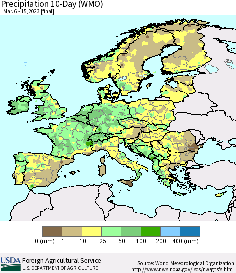 Europe Precipitation 10-Day (WMO) Thematic Map For 3/6/2023 - 3/15/2023