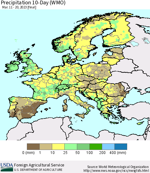 Europe Precipitation 10-Day (WMO) Thematic Map For 3/11/2023 - 3/20/2023
